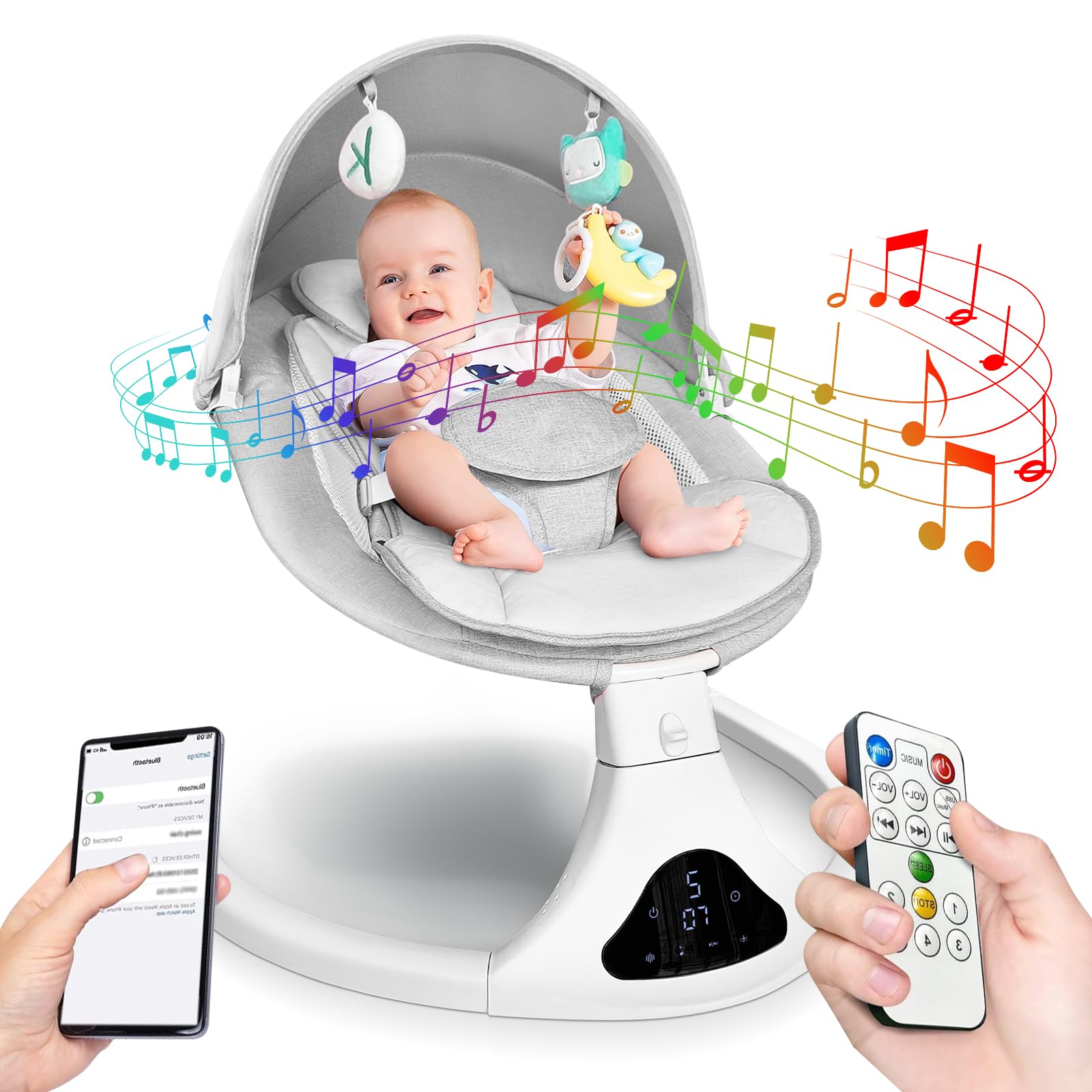 RIVIPLOU Baby Swing for Infants,Electric Portable Baby Swing, Bluetooth Infant Swing for Newborn with 5 Speeds,Remote Control, Indoor & Outdoor Use - Perfect for 0-9 Months