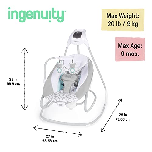 Ingenuity 2-in-1 SimpleComfort Lightweight Compact 6-Speed Multi-Direction Baby Swing & Rocker, Vibrations & Nature Sounds, 0-9 Months 6-20 lbs (Raylan)