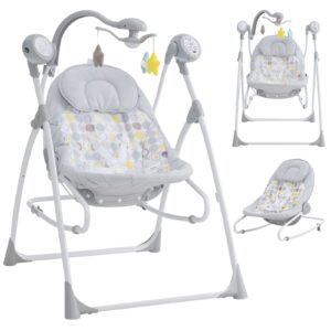 infans 2 in 1 baby swing and bouncer for infants, portable newborn rocker with 5 speed sway music timing 3 toys remote control, easy fold, compact electric baby swing for 0-6 months boy girl