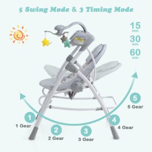 INFANS 2 in 1 Baby Swing and Bouncer for Infants, Portable Newborn Rocker with 5 Speed Sway Music Timing 3 Toys Remote Control, Easy Fold, Compact Electric Baby Swing for 0-6 Months Boy Girl