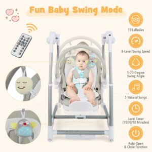 BABY JOY Baby Swings for Infants, 3 in 1 Foldable High Chair w/ 8 Adjustable Height, 5-Position Backrest, 3 Timer Settings, 12 Melodies and 5 Natural Sounds, Booster Seat for Dining Table (Gray)