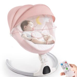 jaoul baby swings for infants, electric portable baby swing for newborn baby, bluetooth touch screen/remote control timing function 5 swing speeds 3 seat positions baby bouncer for boy girl pink