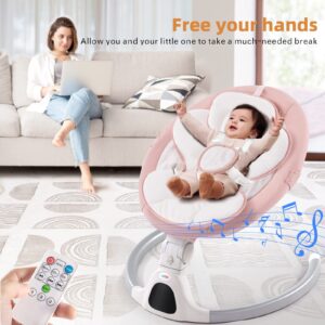 Jaoul Baby Swings for Infants, Electric Portable Baby Swing for Newborn Baby, Bluetooth Touch Screen/Remote Control Timing Function 5 Swing Speeds 3 Seat Positions Baby Bouncer for Boy Girl Pink