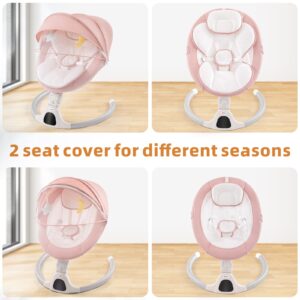 Jaoul Baby Swings for Infants, Electric Portable Baby Swing for Newborn Baby, Bluetooth Touch Screen/Remote Control Timing Function 5 Swing Speeds 3 Seat Positions Baby Bouncer for Boy Girl Pink