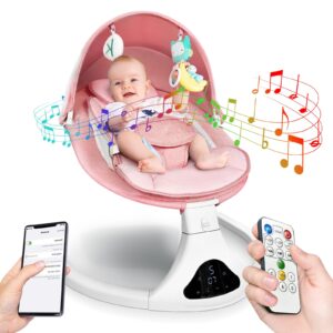 baby swing for infants,electric portable swing for baby boy girl,remote control indoor baby rocker with 5 sway speeds,3 timer settings,12 music and bluetooth.(pink)