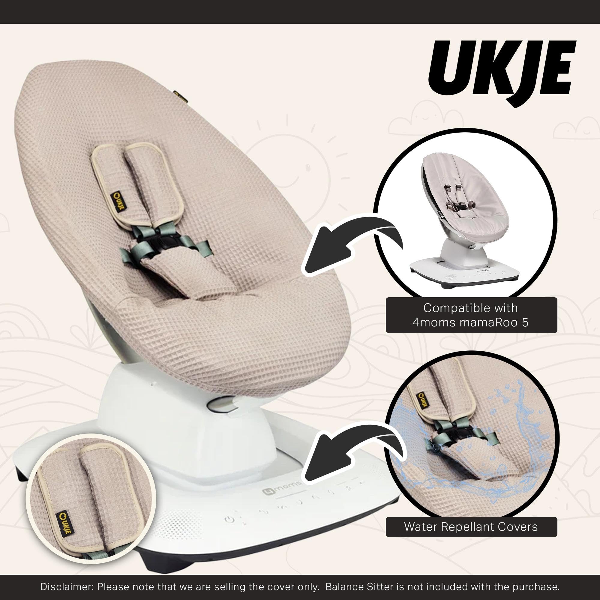 Ukje Protective Swing Cover Compatible with 4moms RockaRoo or MamaRoo 5, Multi-Motion Baby Swing, Baby Swing Liners, Baby Rocker Cover, Easy to Install, Easy to Wash, Handmade in Europe - Taupe