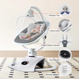 VaVaSoo Baby Swing Electric Baby Swing for Newborn Multi-Motion Baby Rockers and Bouncers with Remote Control, 5 Speed, 13 Melodies, Light Grey