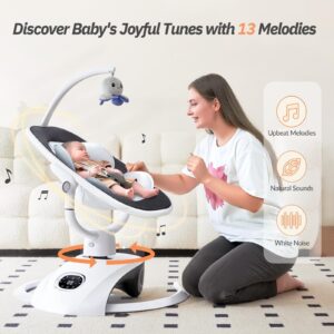 VaVaSoo Baby Swing Electric Baby Swing for Newborn Multi-Motion Baby Rockers and Bouncers with Remote Control, 5 Speed, 13 Melodies, Light Grey