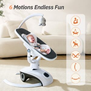 VaVaSoo Baby Swing Electric Baby Swing for Newborn Multi-Motion Baby Rockers and Bouncers with Remote Control, 5 Speed, 13 Melodies, Light Grey