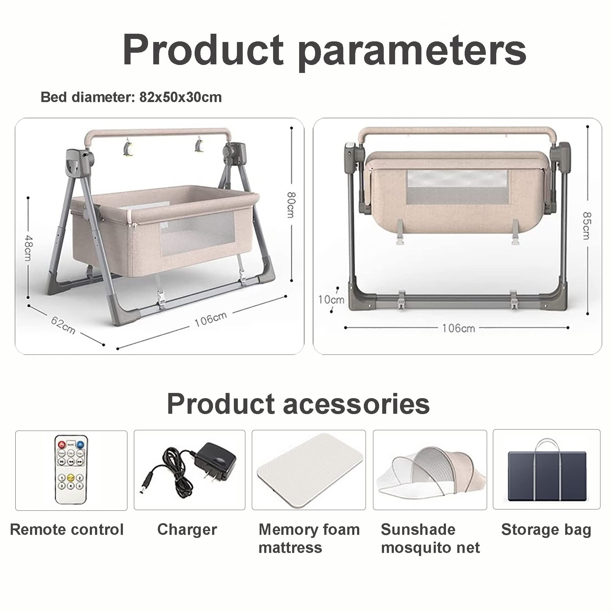 Electric Baby Swing,baby rocker,Rocking Chair Electric Cradle Baby Swing Bed,Adjustable Bedside Cribs,Automatic Rocking Recliner Crib Basket, Baby Safe Bed,Best Baby Bed For Infant Newborn Unisex