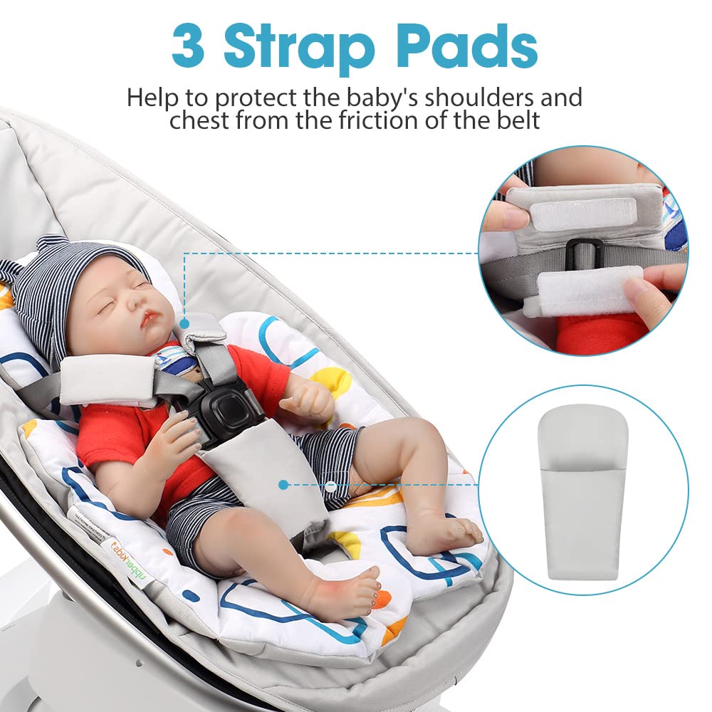 Infant Insert, Compatible with 4Moms RockaRoo and MamaRoo, includes 3 Strap Pad, Breathable Mesh Fabric, Plush Soft Newborn Insert with Head and Body Support