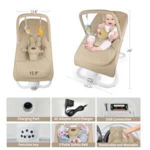 Portable Baby Bouncer, Bouncer for Babies 0-6 Months, Baby Bouncer Seat for Infants Seat with Comfortable Seat, Baby Bouncer with Bluetooth- 5 Speeds