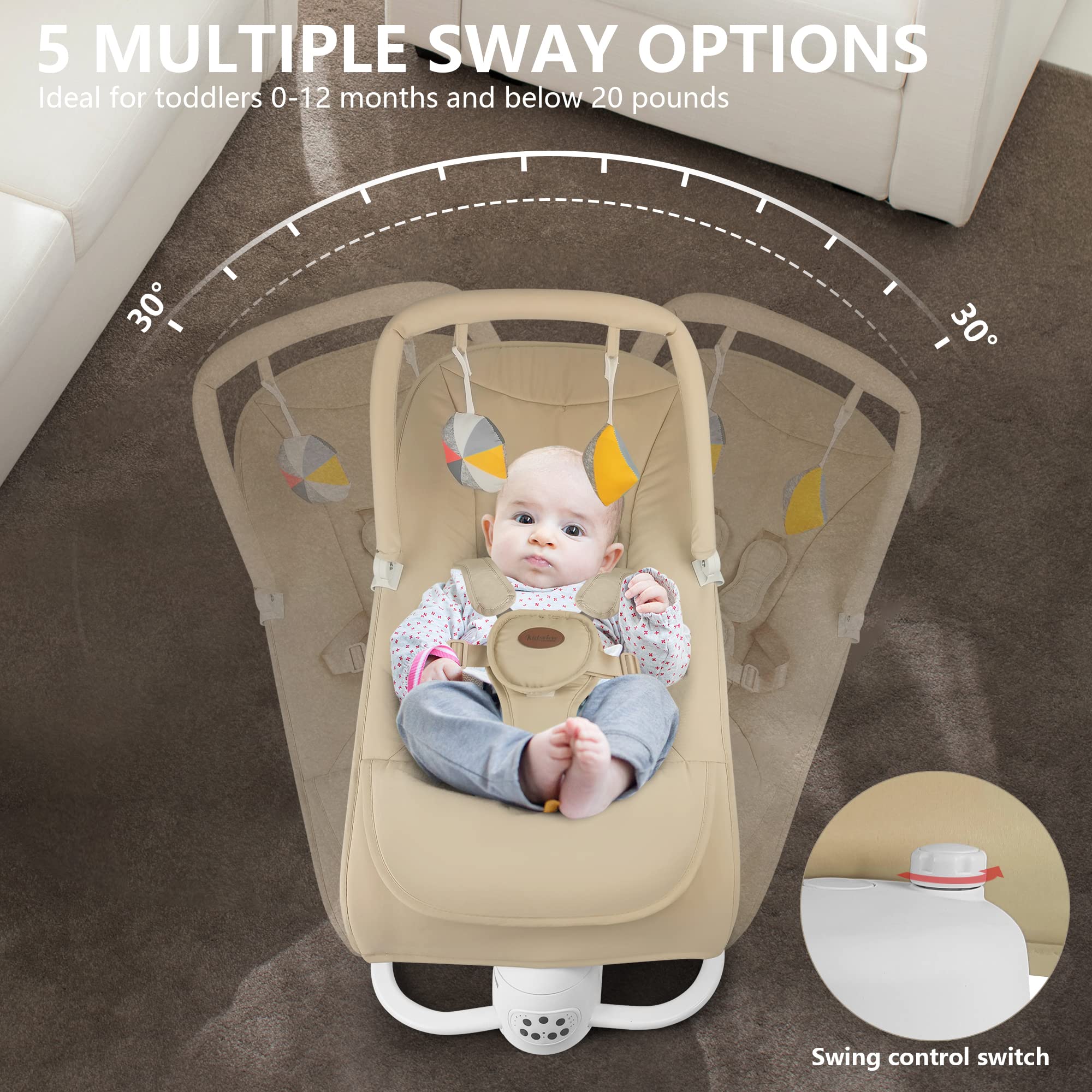 Portable Baby Bouncer, Bouncer for Babies 0-6 Months, Baby Bouncer Seat for Infants Seat with Comfortable Seat, Baby Bouncer with Bluetooth- 5 Speeds