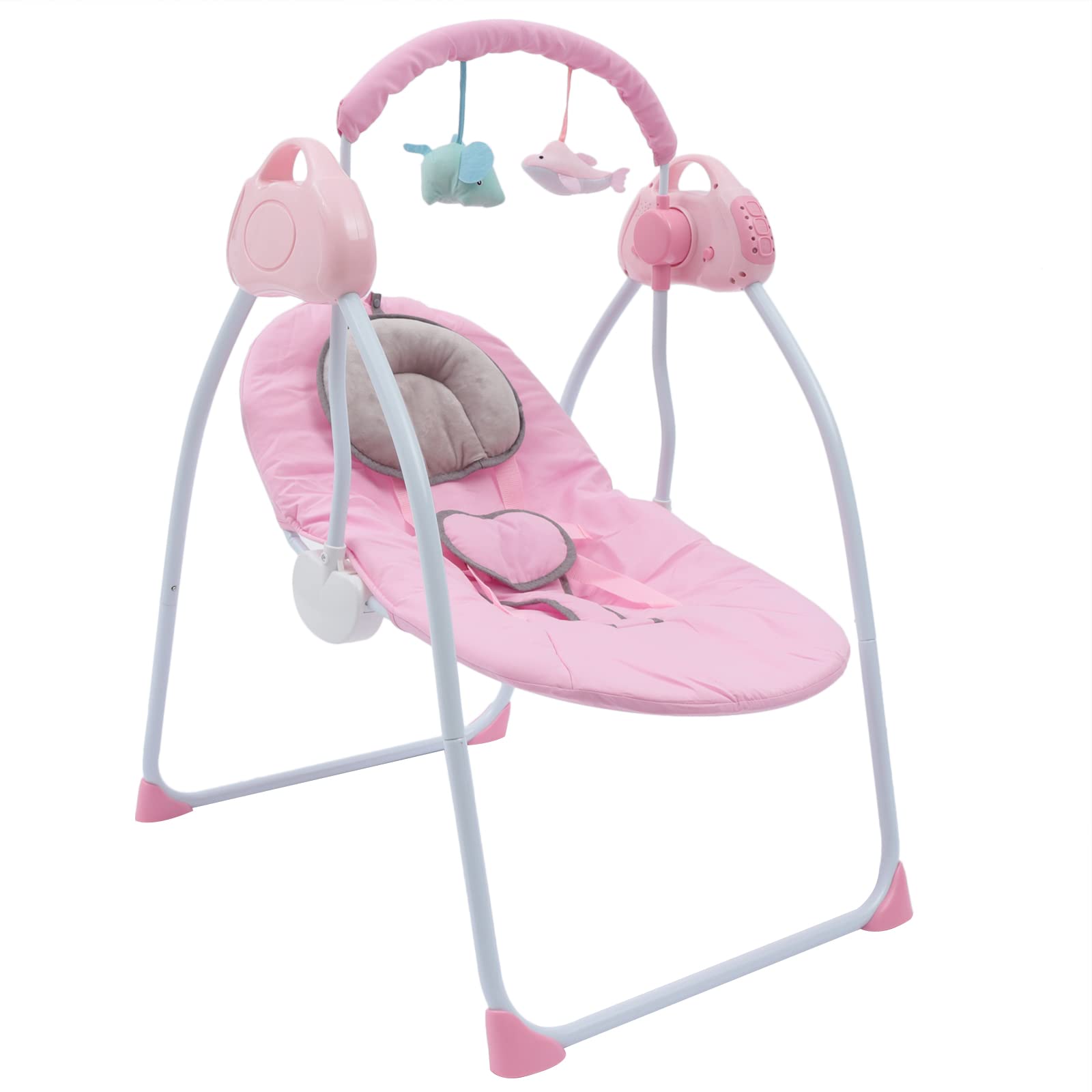 Baby Rocking Chair, Electric Baby Swings with Safety Belt, MP3 Player and Remote Control, USB Baby Bouncer Chair Baby Swings for Infants to Toddler (Pink)