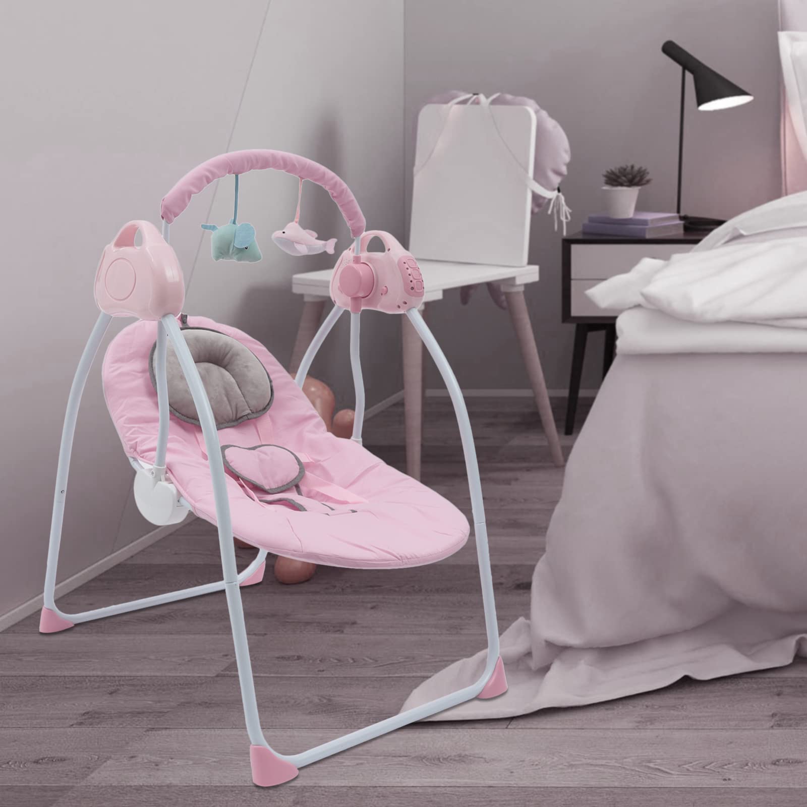 Baby Rocking Chair, Electric Baby Swings with Safety Belt, MP3 Player and Remote Control, USB Baby Bouncer Chair Baby Swings for Infants to Toddler (Pink)