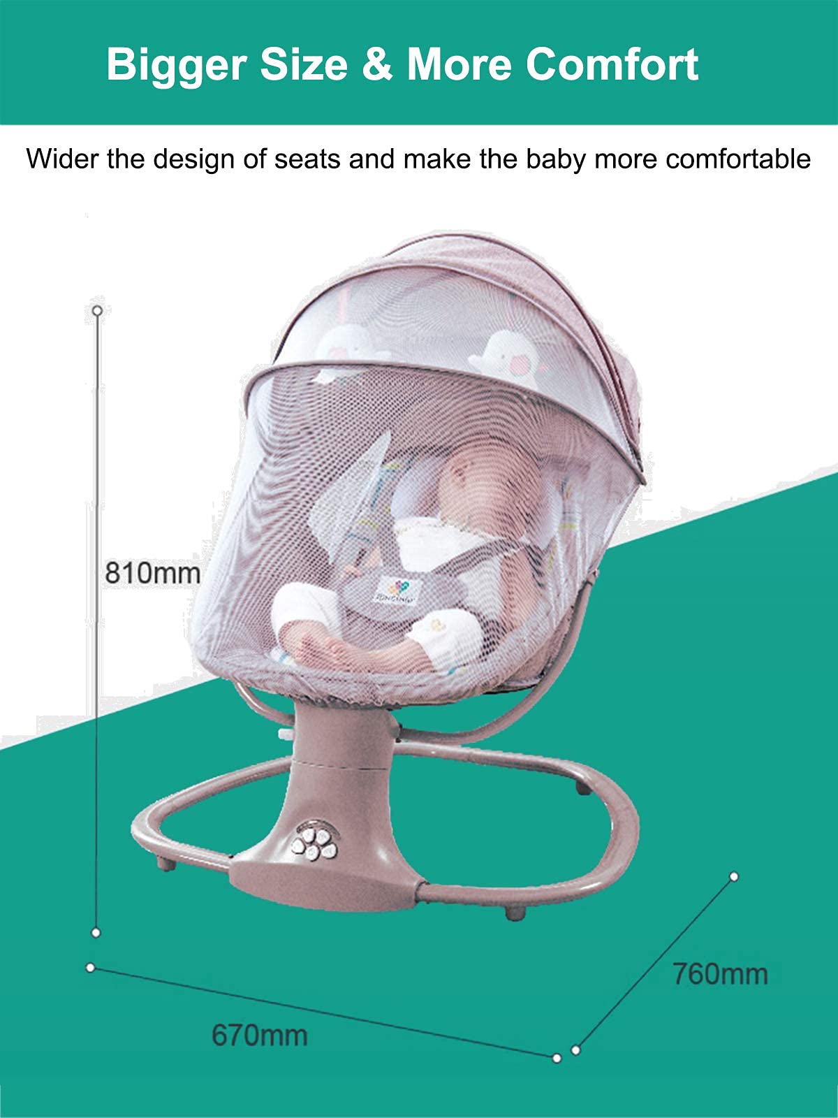 Electric Baby Swing Baby Cradle Infant Bouncer Baby Portable Adjustable Motorized Rocker with Bluetooth Music Speaker and 5 Swaying Gears Preset Lullabies and Smooth Remote Control (Pink)