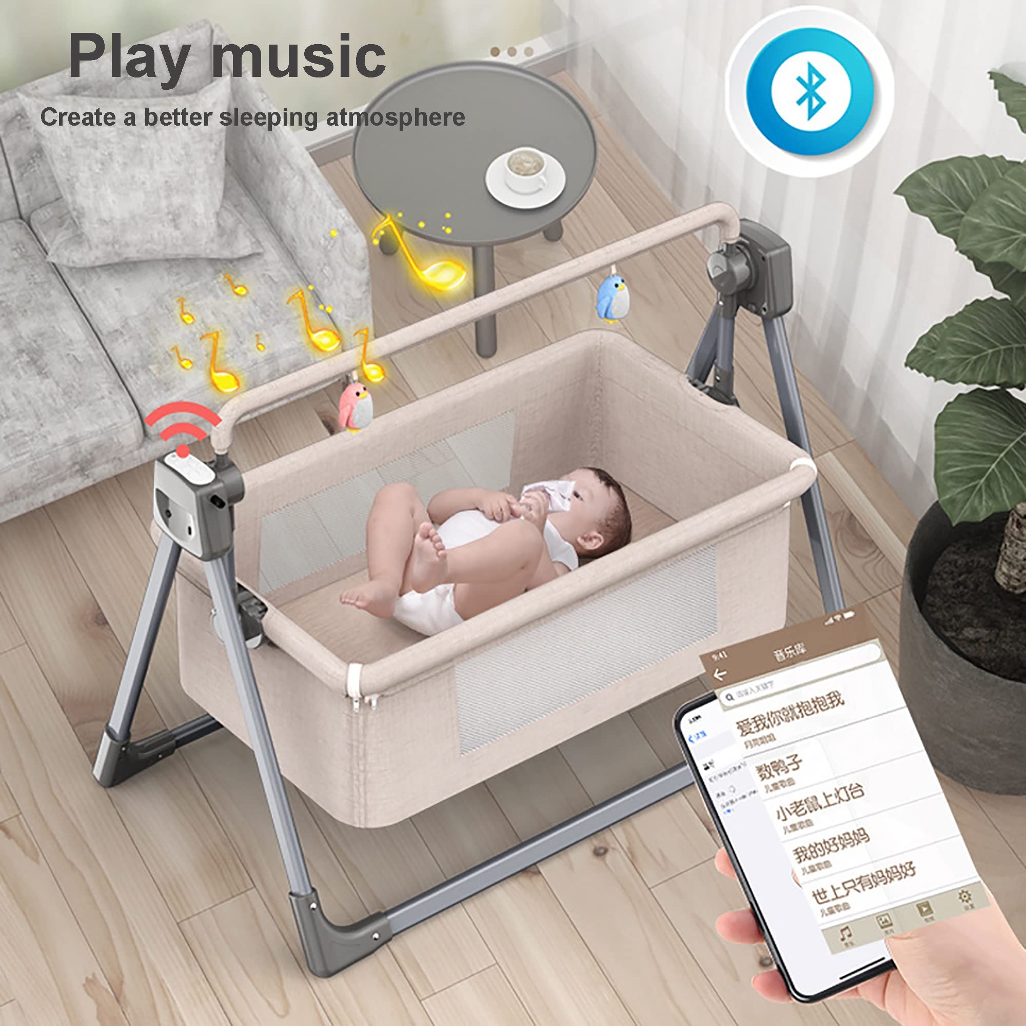 Electric Baby Swing,Rocking Chair Electric Cradle Baby Swing Bed,baby Rocker,Adjustable Bedside Cribs,Automatic Rocking Recliner Crib Basket,Baby Safe Bed,Best Baby Bed For Infant Newborn Unisex