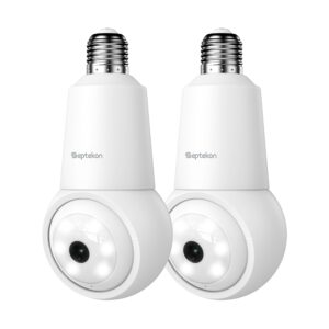 septekon 4mp light bulb camera 2 pack, 360 light socket security camera outdoor indoor 2.4ghz wifi, 2k full color night vision, motion detection alarm, ip65 waterproof, two-way audio