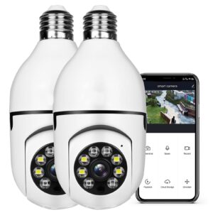 light bulb 1080p security wireless camera wifi smart for home surveillance screw into the e27 light bulb socket spotlight alarm color night vision two-way talk motion alarm ptz 360 degree(2packs）