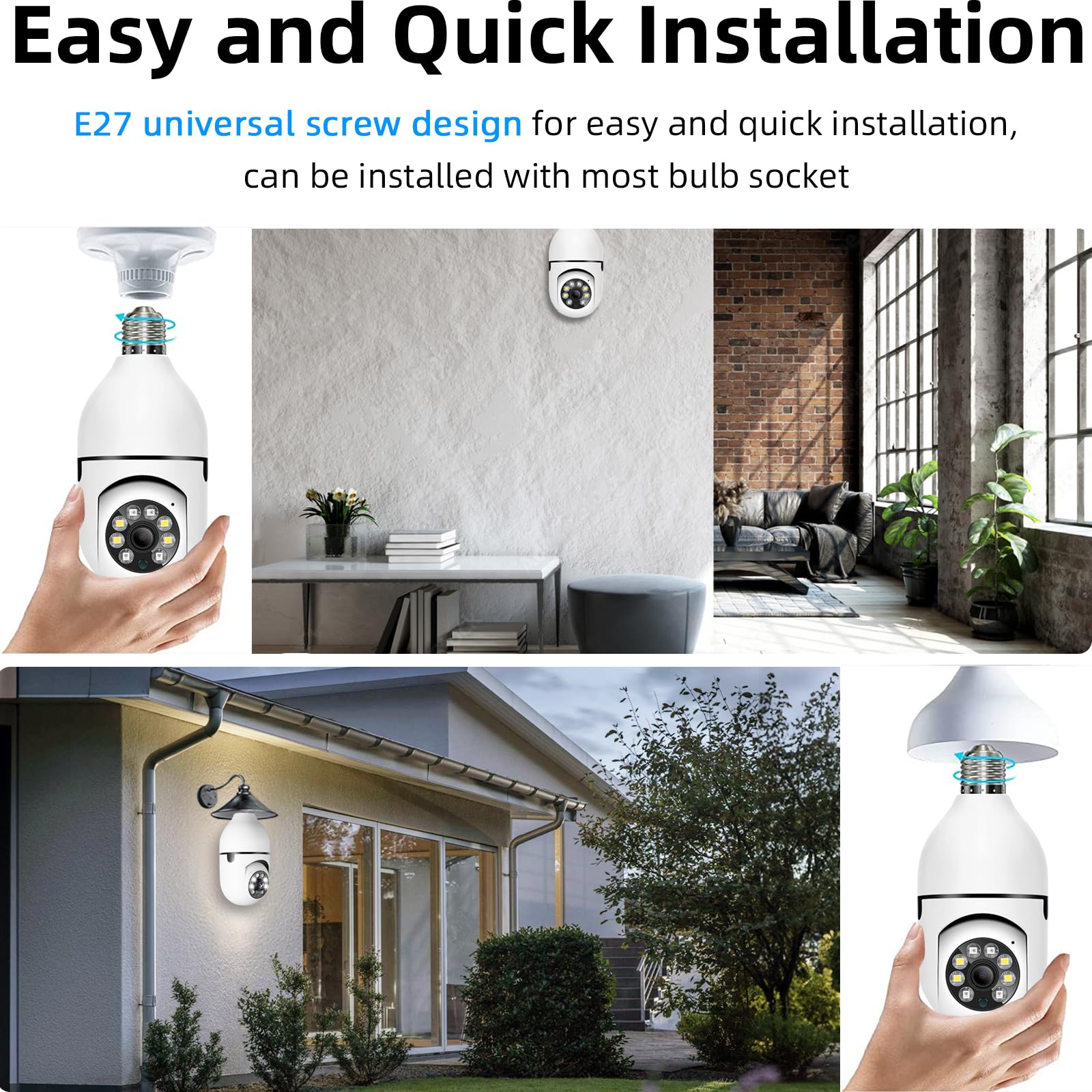 3MP Camera Light Bulb,Security Camera Light Bulb Outdoor Supports 2.4G,Keilini Light Bulb Security Camera Outdoor Wireless WiFi Waterproof, Light Bulb Camera 360 Outdoor Compatible With Alexa.