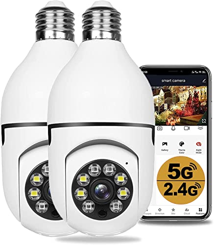KOWVOWZ 2PCS 2.4GHz & 5GHz Wireless WiFi Light Bulb1080P Security Camera Wireless Outdoor, 360° Indoor Light Socket Security Cameras for Home Security with 2-Way Audio, Smart Motion Detection (2PCS)