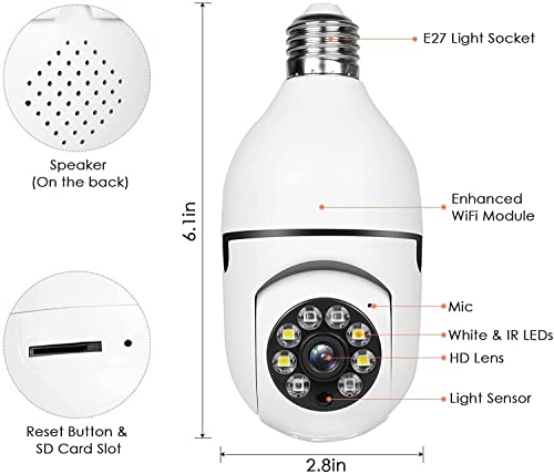 KOWVOWZ 2PCS 2.4GHz & 5GHz Wireless WiFi Light Bulb1080P Security Camera Wireless Outdoor, 360° Indoor Light Socket Security Cameras for Home Security with 2-Way Audio, Smart Motion Detection (2PCS)