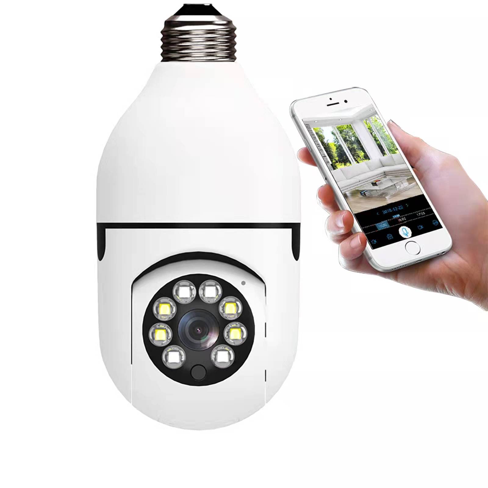 Hicvers Light Bulb Camera, 2MP WiFi Camera, Adjustable Vertical 90°Horizontal 355°, With Night Vision, Motion Detection Tracking, 2 Way Talk, Alexa Compatible, White