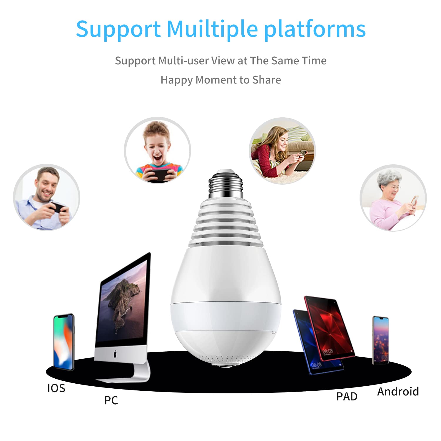 Kopfus Bulb Security Camera, 360 Degree Panoramic Bulb Camera,1080P Smart Surveillance Camera Lamp with LED & Infrared Night Vision/Motion Detection/Cloud & SD Card Storage/Alert events/V380 App/N4