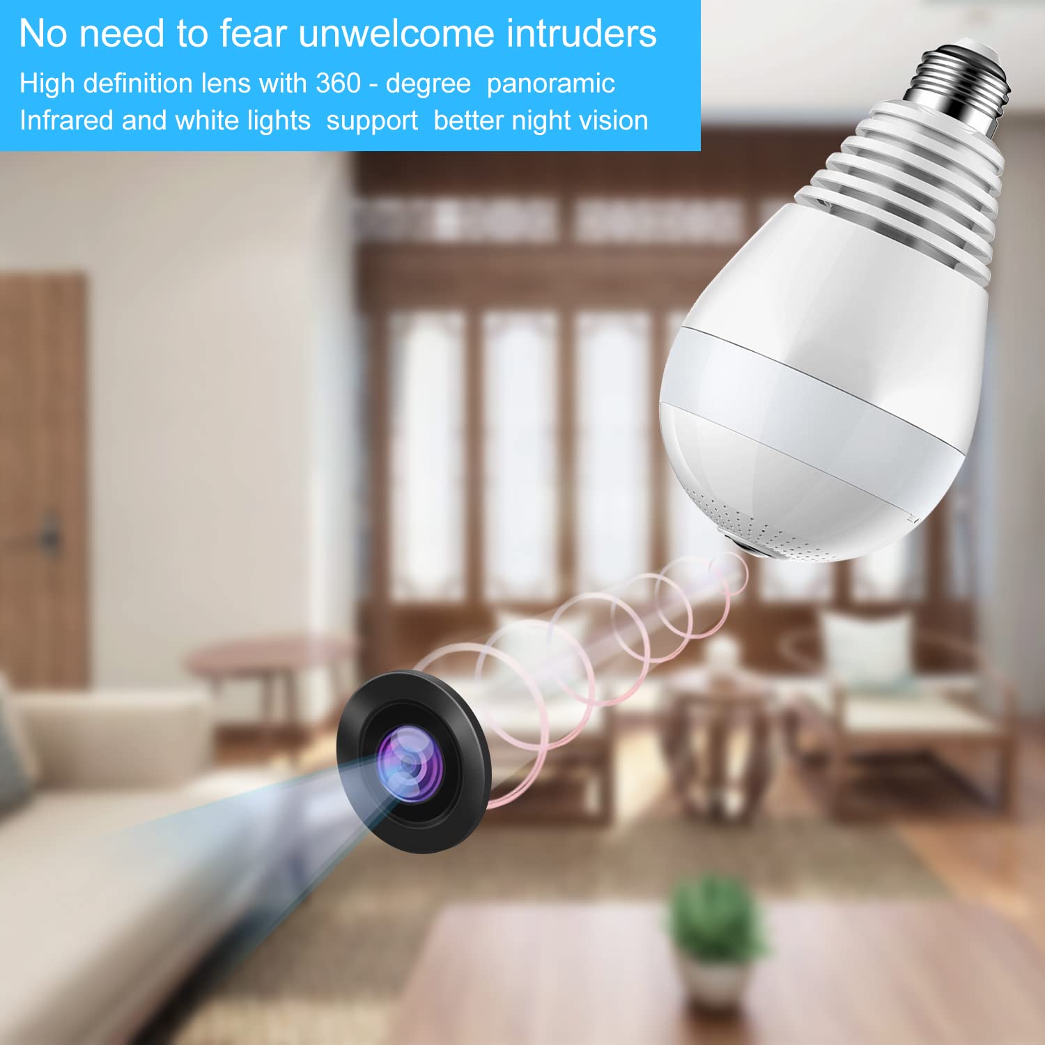 Kopfus Bulb Security Camera, 360 Degree Panoramic Bulb Camera,1080P Smart Surveillance Camera Lamp with LED & Infrared Night Vision/Motion Detection/Cloud & SD Card Storage/Alert events/V380 App/N4