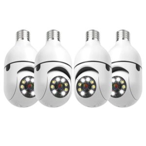 EVERSECU 4Pack HD 1080P Wireless Light-Bulb Security Camera, Work with 2.4ghz&5ghz WiFi, Motion Auto Tracking, 2 Way Audio, Spotlight Night Vision, E27 Screw-in CCTV Camera (4pcs)