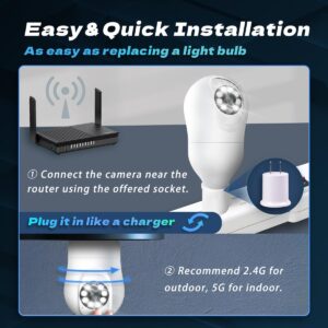 BJR 2K Light Bulb Security Cameram, 4MP 5G & 2.4G WiFi Security Camera Wireless Outdoor Indoor 360 Camera for Home with Color Night Vision Motion&Siren Alert Auto Motion E27 Socket