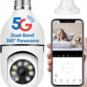 1080P Light Bulb Security Camera, 360° Panoramic 2.4Ghz & 5Ghz Wireless WiFi Camera,with Infrared Night Vision & Motion Detection & 2-Way Audio Home Camera for Baby/Elder/Pet