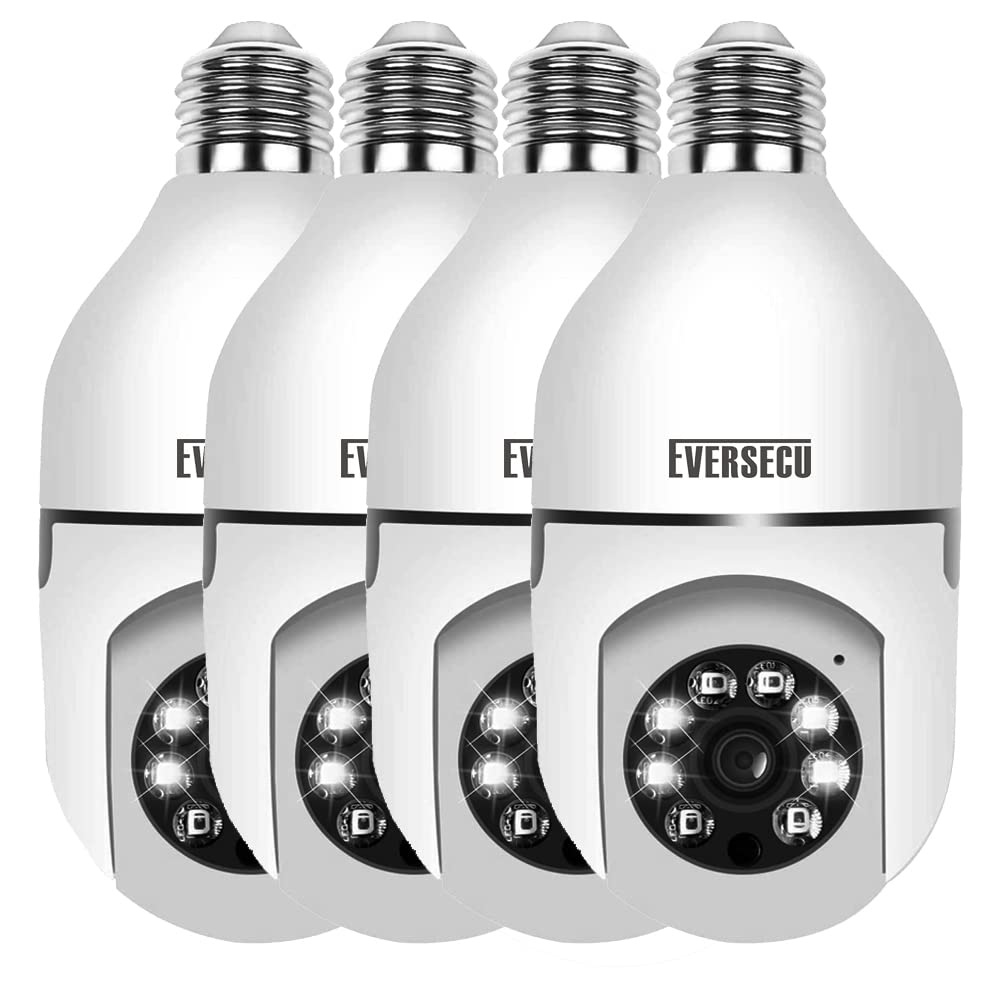 EVERSECU 1080P 2.0MP Wireless Light Bulb PTZ Security Camera with E27 Connector, Motion Auto Tracking, Two Way Audio, Night Vision, Tuya Smart Life App WiFi IP PTZ CCTV Camera (4 Pack)