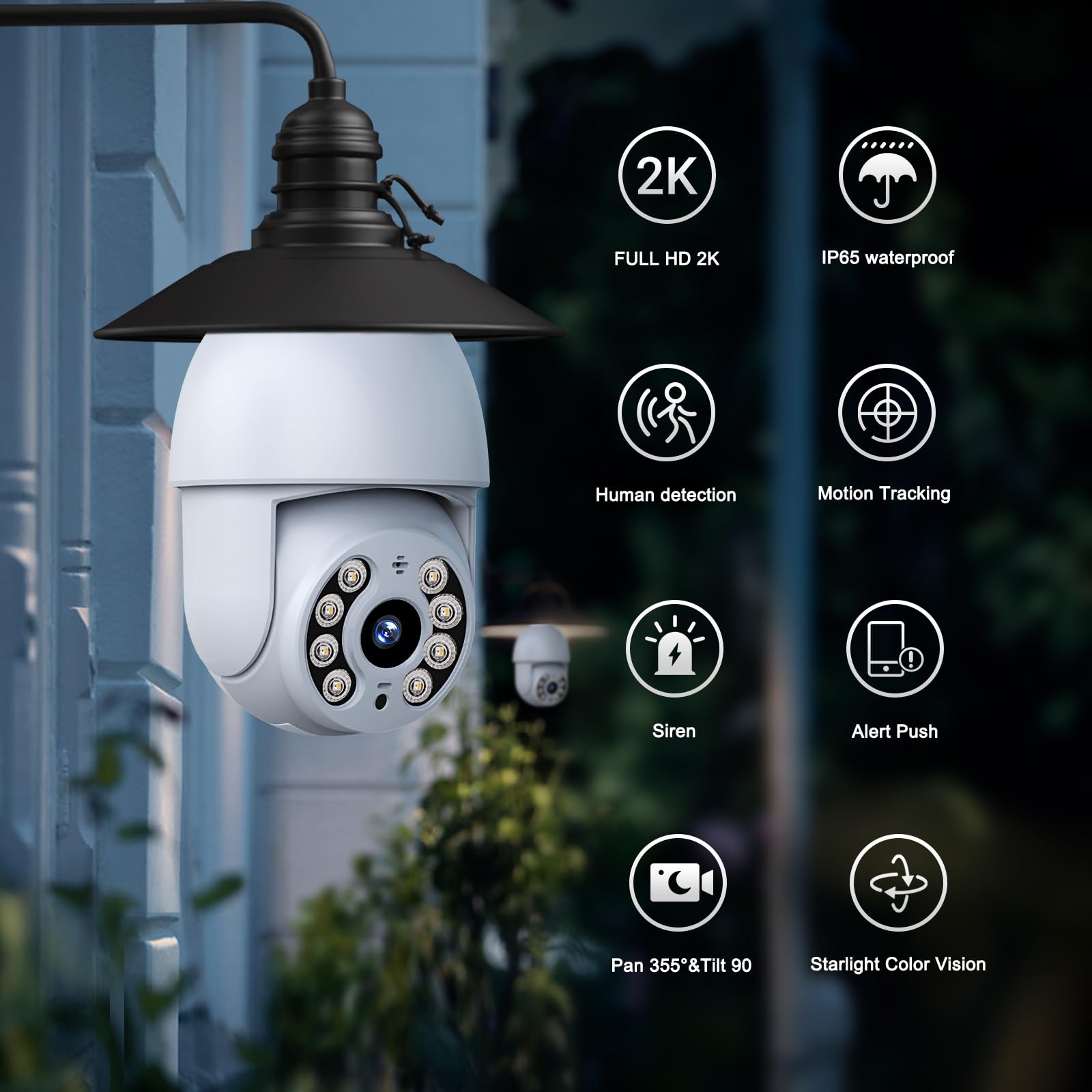 4MP Light Bulb Security Camera, 360° 2K Security Cameras Wireless 2.4GHz Outdoor/Indoor with Color Night Vision, Motion Detection, Audible Alarm, Auto Motion Tracking, SD&Cloud Storage with Alexa