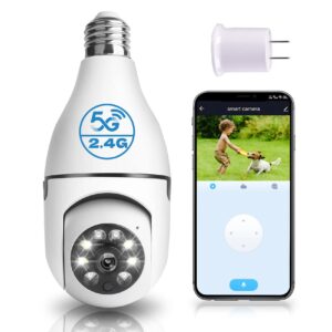 bjr 2k / 3mp light bulb security camera, 5g & 2.4g wifi security camera wireless outdoor indoor 360 camera for home with color night vision motion&siren alert auto motion e27 socket