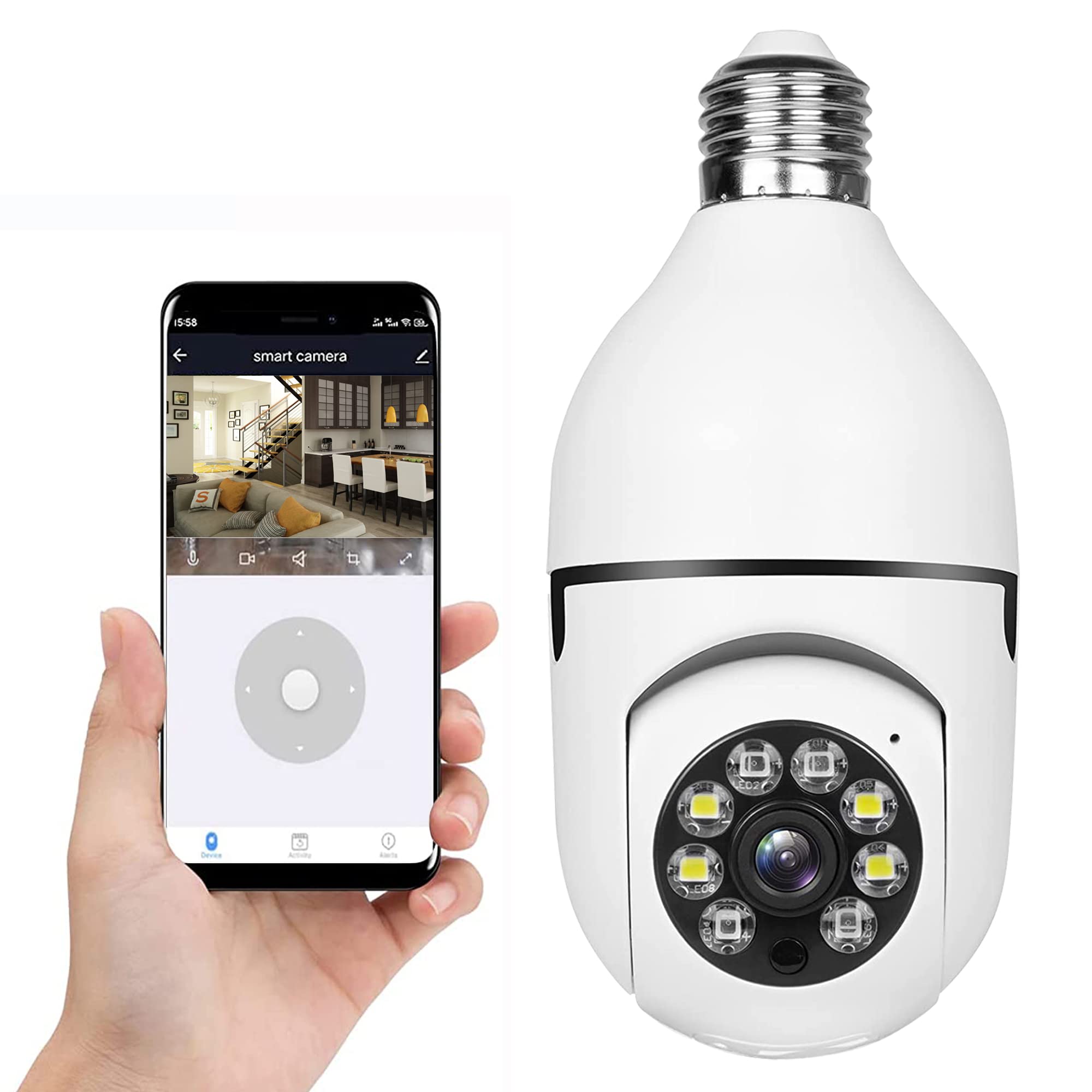 bluedery E27 360° Light Bulb Camera, 2.4GHz & 5G WiFi Security Cameras Wireless, 1080p Night Vision Home Security, Indoor Video Surveillance System, Motion Sensor Detection, Two-Way Audio-Talk