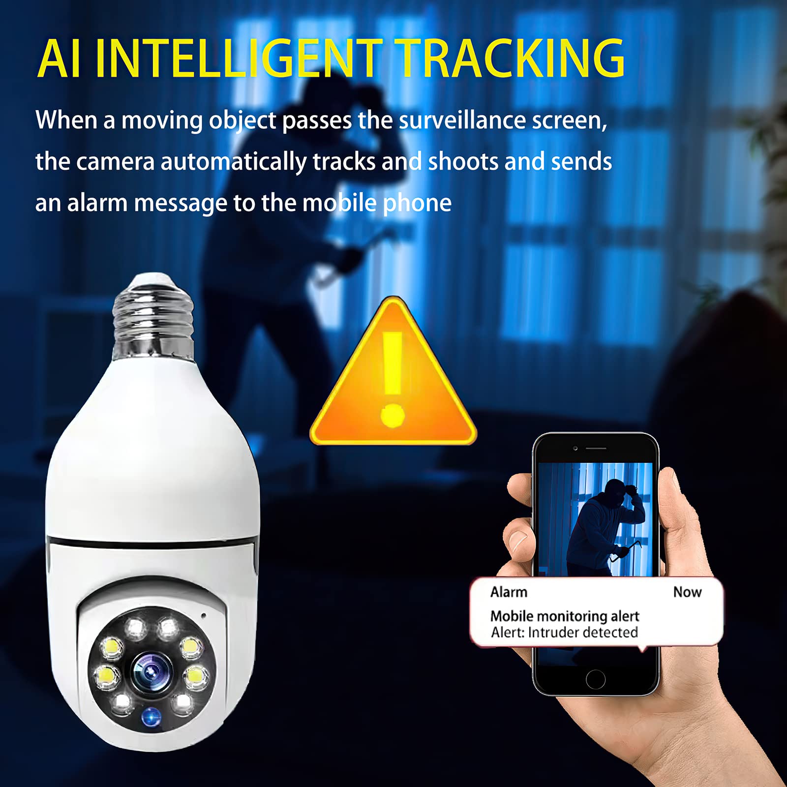 Light Bulb Security Camera Outdoor Wireless WiFi, 2.4G Wireless WiFi Lightbulb Cameras, Pan and Tilt to Surveillance Every Details for Indoor, with 2-Way Audio, Motion Detection, Color Night Version