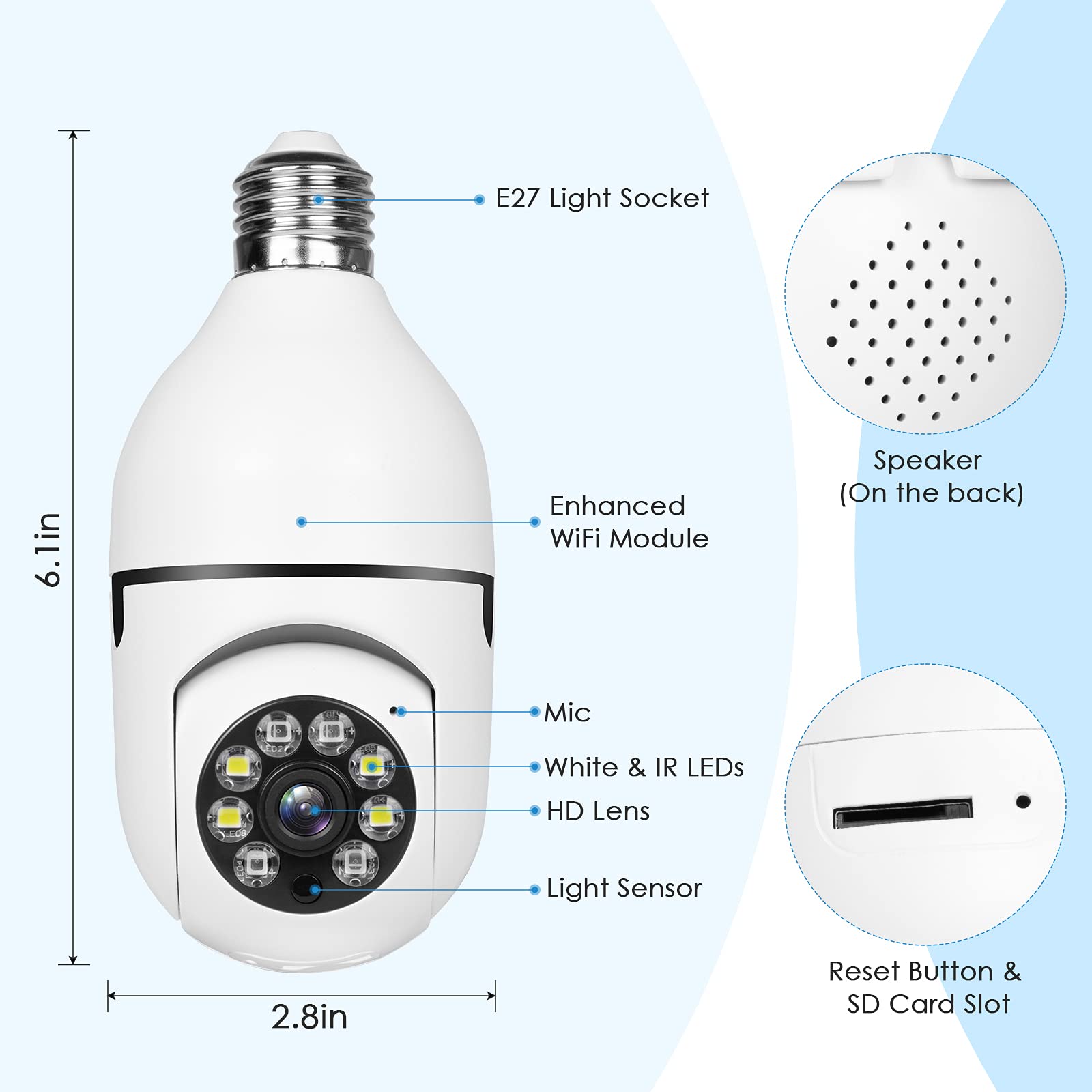 UPULTRA LIght Bulb Security Camera 1080P Wireless WIFI outdoor Home IP Camera E27 360 Degree Panoramic,Motion Detection and Alarm,Two-Way Audio,Night Vision