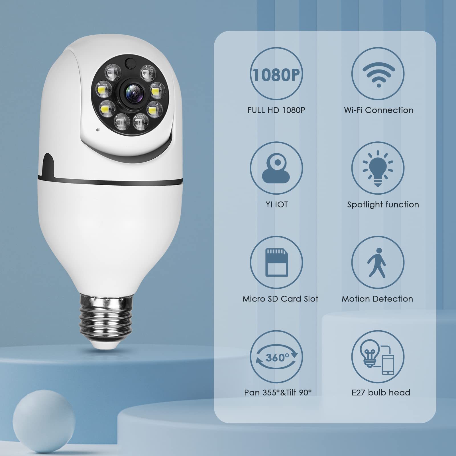 UPULTRA LIght Bulb Security Camera 1080P Wireless WIFI outdoor Home IP Camera E27 360 Degree Panoramic,Motion Detection and Alarm,Two-Way Audio,Night Vision