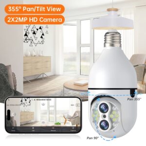 E27 Light Bulb Security Camera(Dual Lens), 10XHybrid Zoom Wifi Light Bulb Camera, Two-Way Talk Voice, Color HD Night Vision, Tracking, Sound And Light Alarm, Panoramic Light Bulb Camera 360°(2.4Ghz)