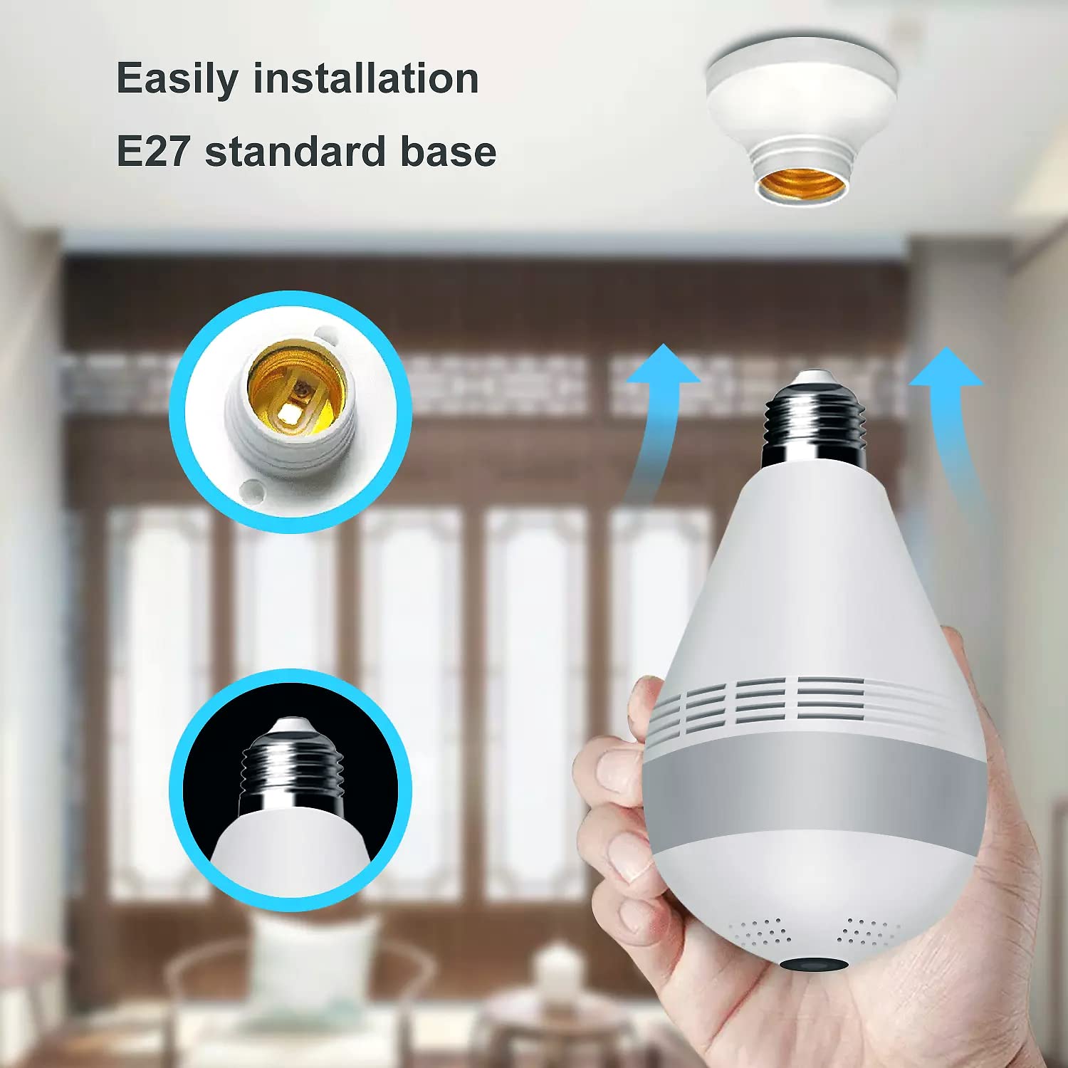 COSULAN Light Bulb Camera, WiFi Bulb Security Camera, Smart Bulb Camera, 360 Panoramic Bulb Camera with Motion Detection/Floodlight and IR Night Vision/Alert Events/Cloud/V380 App & PC Software/C10