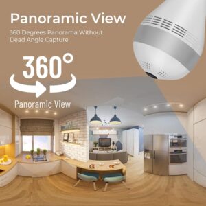 COSULAN Light Bulb Camera, WiFi Bulb Security Camera, Smart Bulb Camera, 360 Panoramic Bulb Camera with Motion Detection/Floodlight and IR Night Vision/Alert Events/Cloud/V380 App & PC Software/C10