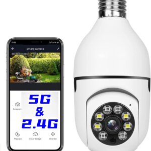 Light Bulb Security Camera 2.4GHz & Wireless WiFi Outdoor, 1080P Light Socket, Indoor 360° Home Security Cameras, Full Color Day and Night, Smart Motion Detection (1PC, Support 5G)