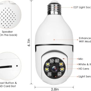 Light Bulb Security Camera 2.4GHz & Wireless WiFi Outdoor, 1080P Light Socket, Indoor 360° Home Security Cameras, Full Color Day and Night, Smart Motion Detection (1PC, Support 5G)