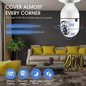 Light Bulb Security Camera, 2.4G 1080P Wireless Light Bulb Camera for Pet Camera, 360 ° PTZ Light Socket Camera with Motion Detection Auto Tracking (1PC ∣ White)