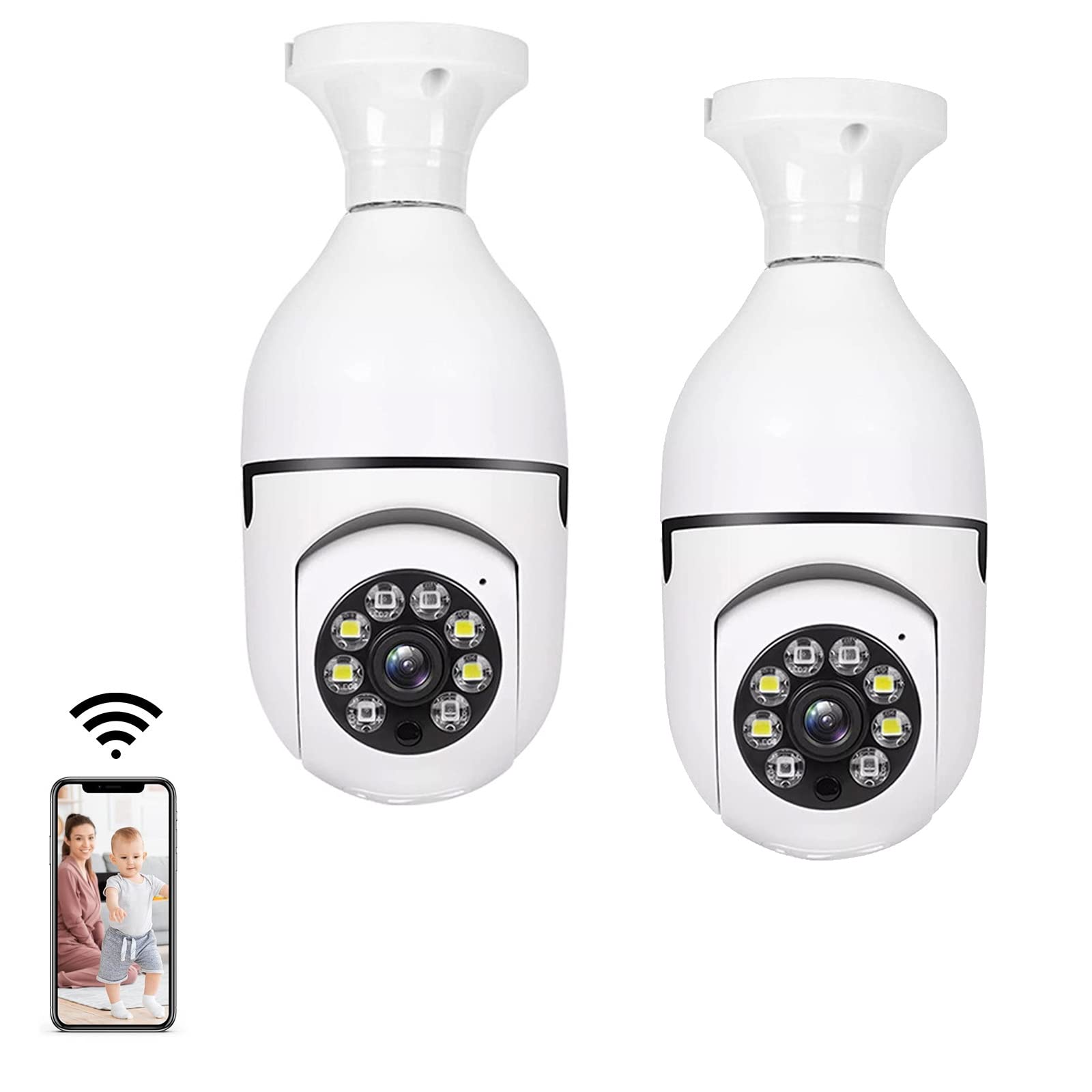 Keilini Light Bulb Security Camera, Light Bulb Security Camera, 360°Panoramic Surveillance Cam, Light Bulb HD 1080P Security Camera (2 pcs)