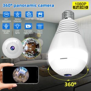SOAMOEU 360°Security WiFi Camera Bulb HD 1080P Home Security Light Camera, Full Color Night Vision Wireless Bulb Camera