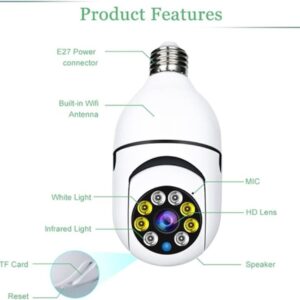 WiFi Light Bulb Camera/1080P Security Camera/2.4GHz WiFi Smart 360°Panoramic Indoor Surveillance Camera with Night Vision Motion Detection Alarm Two-Way-Talk Phone Remote View Outdoor (White-1pcs)