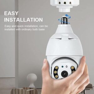 WiFi Light Bulb Camera/1080P Security Camera/2.4GHz WiFi Smart 360°Panoramic Indoor Surveillance Camera with Night Vision Motion Detection Alarm Two-Way-Talk Phone Remote View Outdoor (White-1pcs)