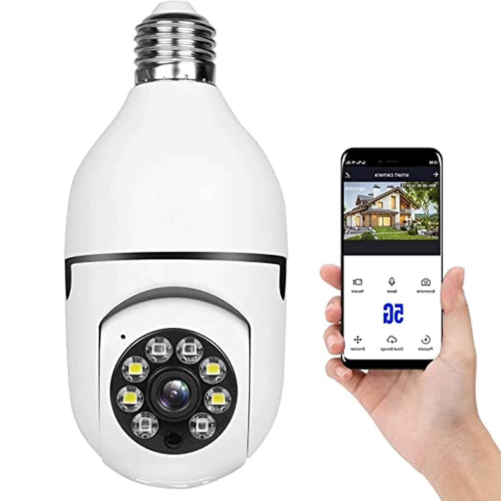 ChezMax 360 Degree Security Cameras Wireless Outdoor, 2.4GHz & 5GHz WiFi Light Bulb Camera, 1080p Indoor for Home Camera System, Motion Detection, Two-Way Audio (White)